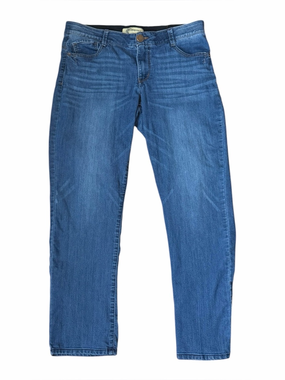 Women’s Straight Jeans Denim Democracy Ab Tech Size 12 Mid Rise Stretch Blue